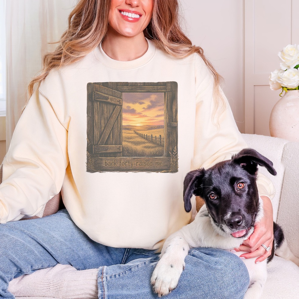 Back Forty Raised Me Barn Door Sunset Sweatshirt